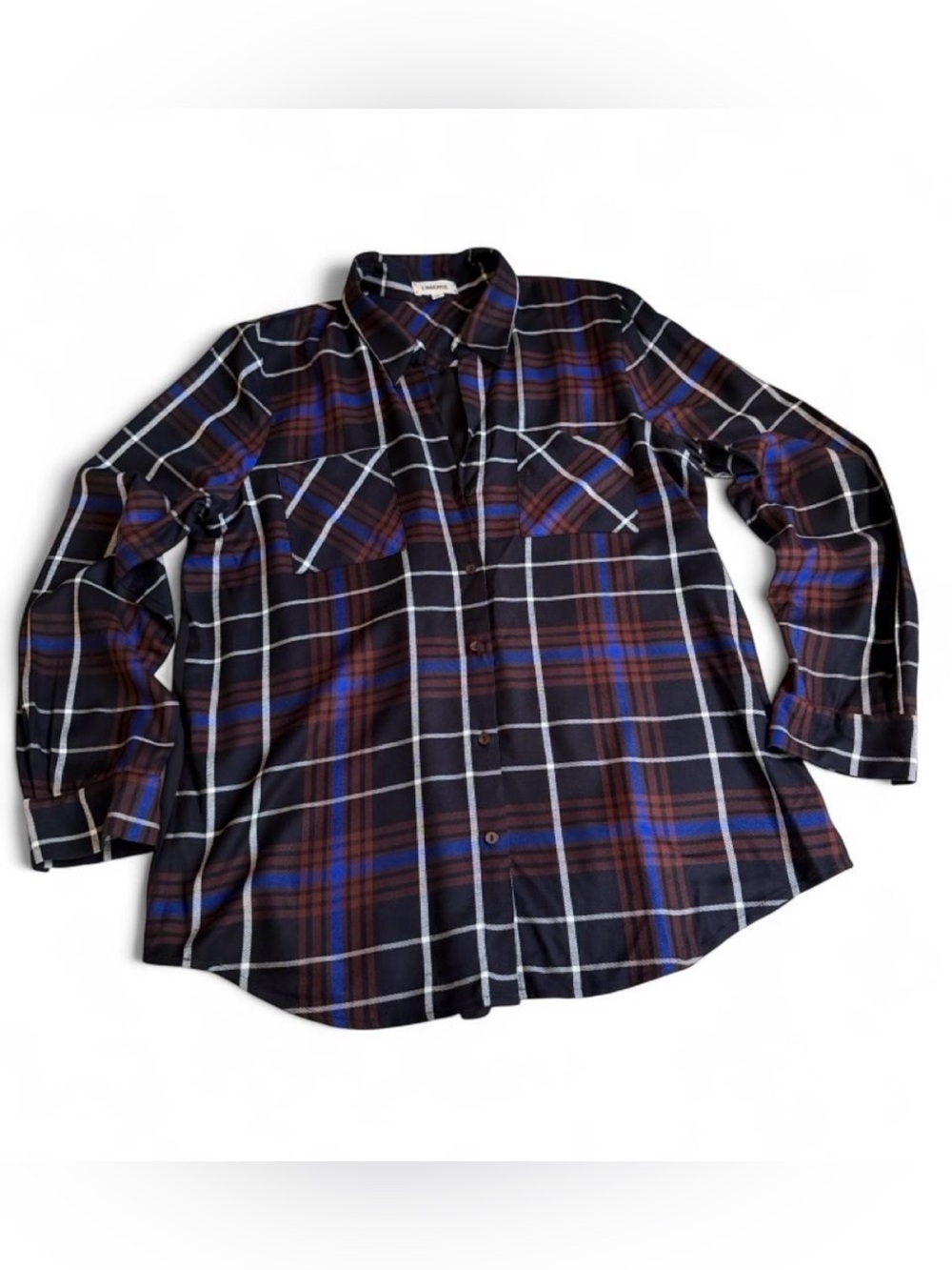 L'AGENCE Navy, Brown & White Plaid Button-Down Shirt